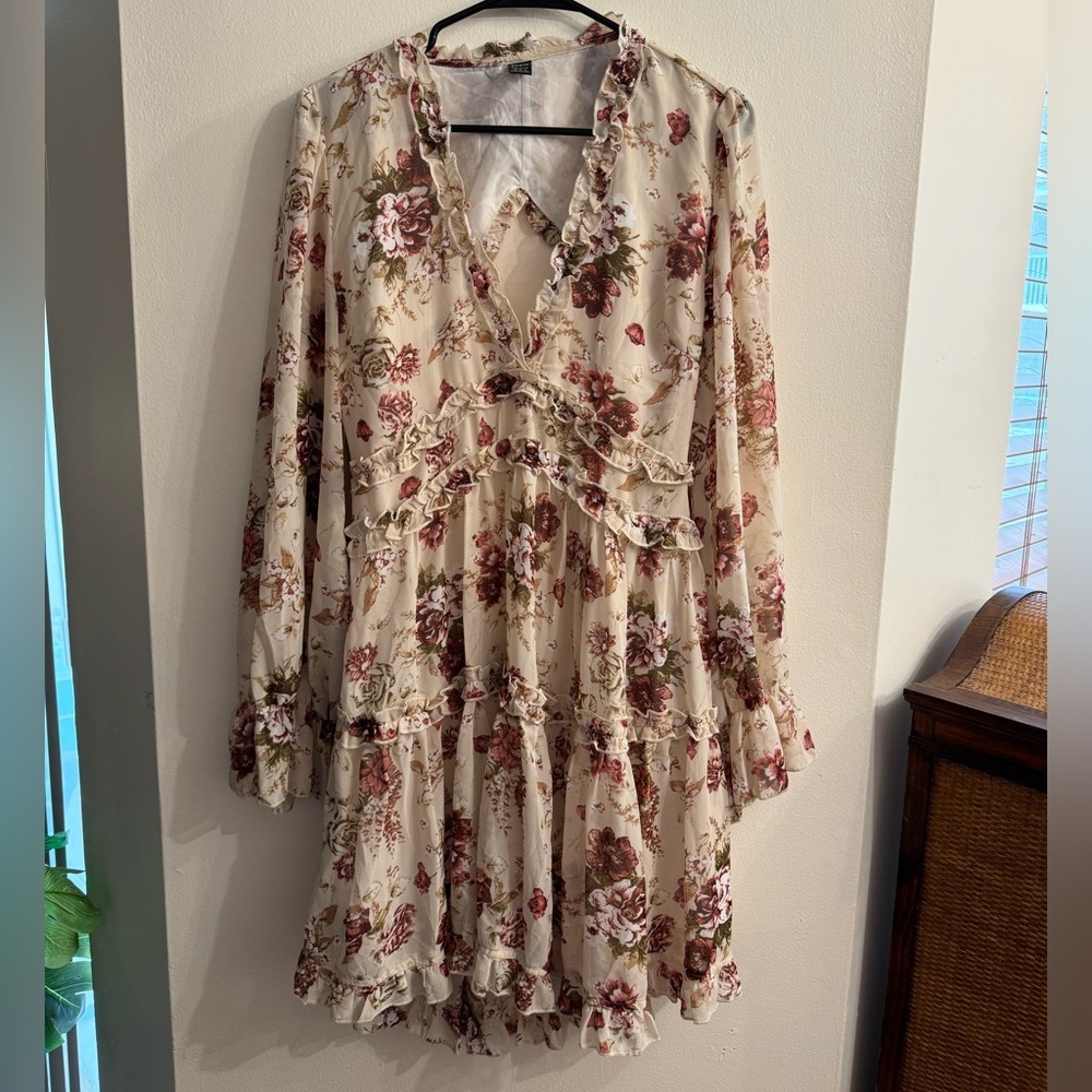 SHEIN Mauve Pink Long Sleeve Ruffle Tea Dress Size XL